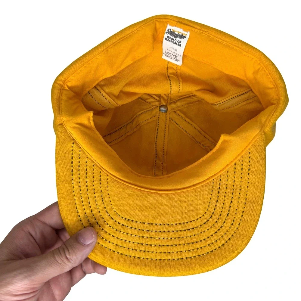 Vintage John Deere Swingster Yellow Trapper Hat Winter Ear Flap Cap USA Made XL